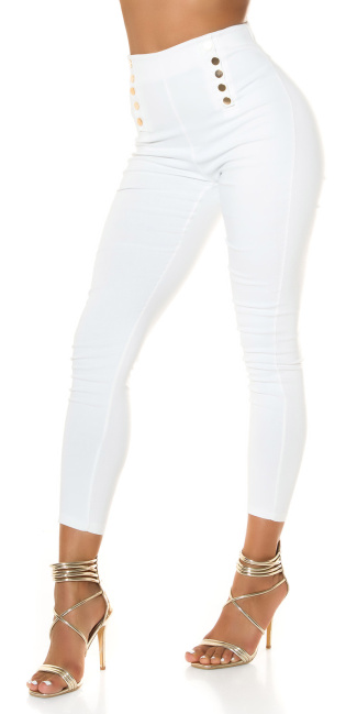 high-waist trousers with press studs White